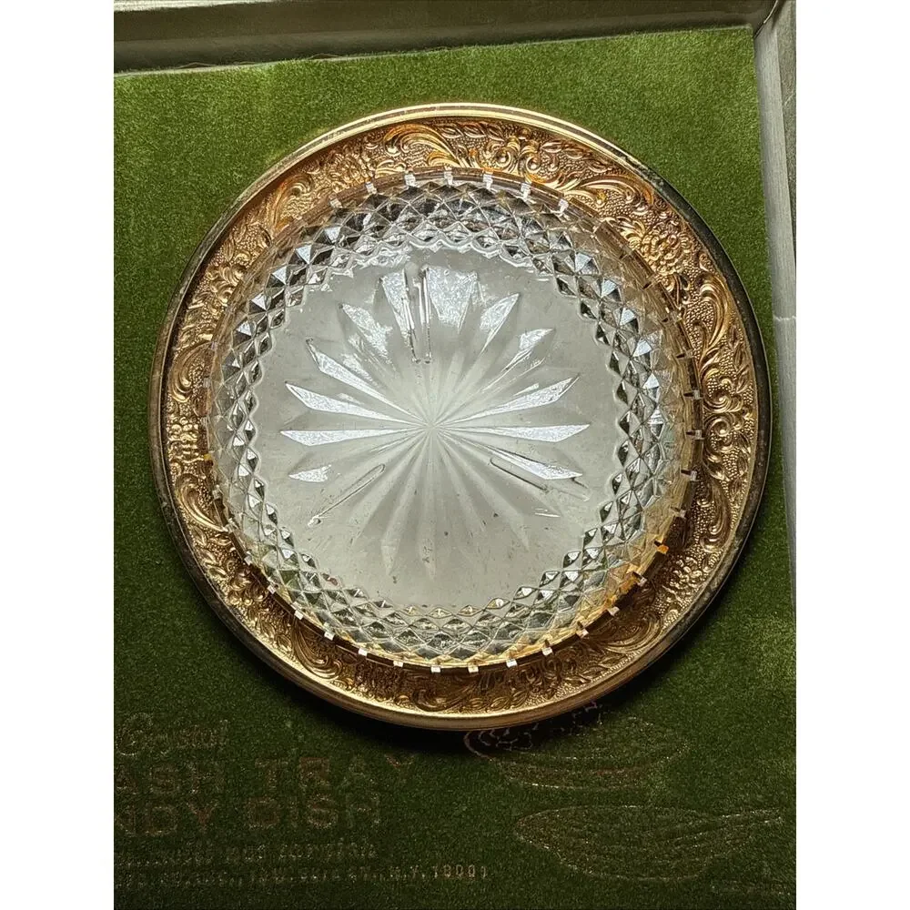 VTG Astorloid 24K Gold Plated Crystal Coasters Ashtrays Nut Dishes 4.5